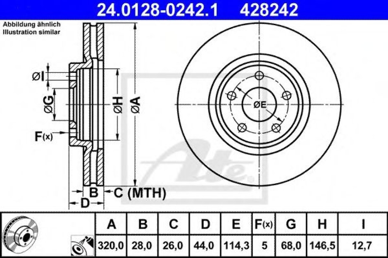 Disc frana NISSAN QASHQAI / QASHQAI +2 (J10, JJ10) (2007 - 2013) ATE 24.0128-0242.1 piesa NOUA