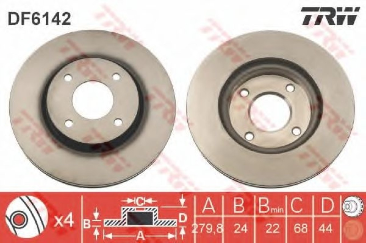 Disc frana NISSAN TIIDA Limuzina (SC11X) (2006 - 2016) TRW DF6142 piesa NOUA