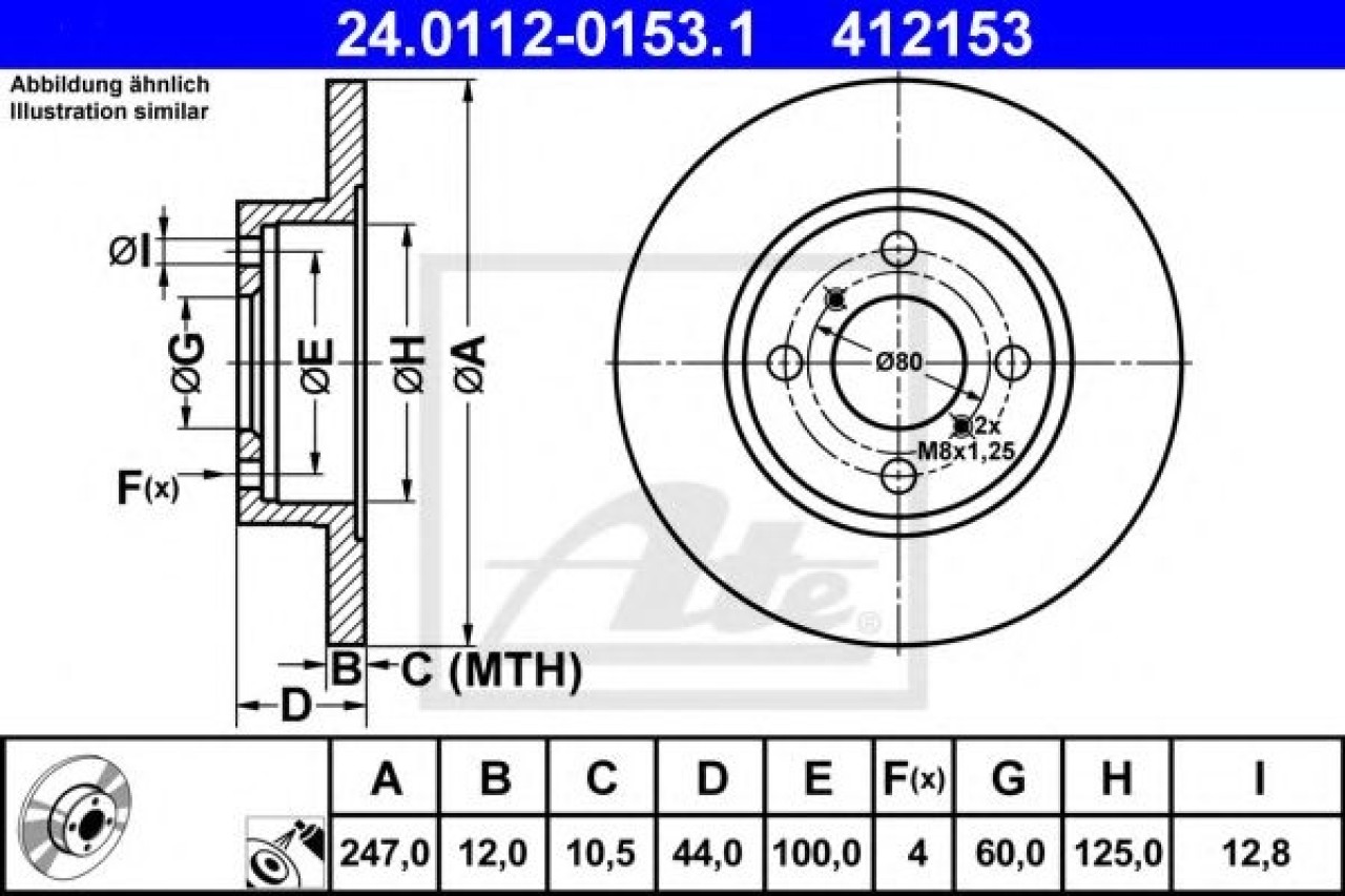 Disc frana OPEL AGILA (A) (H00) (2000 - 2007) ATE 24.0112-0153.1 piesa NOUA