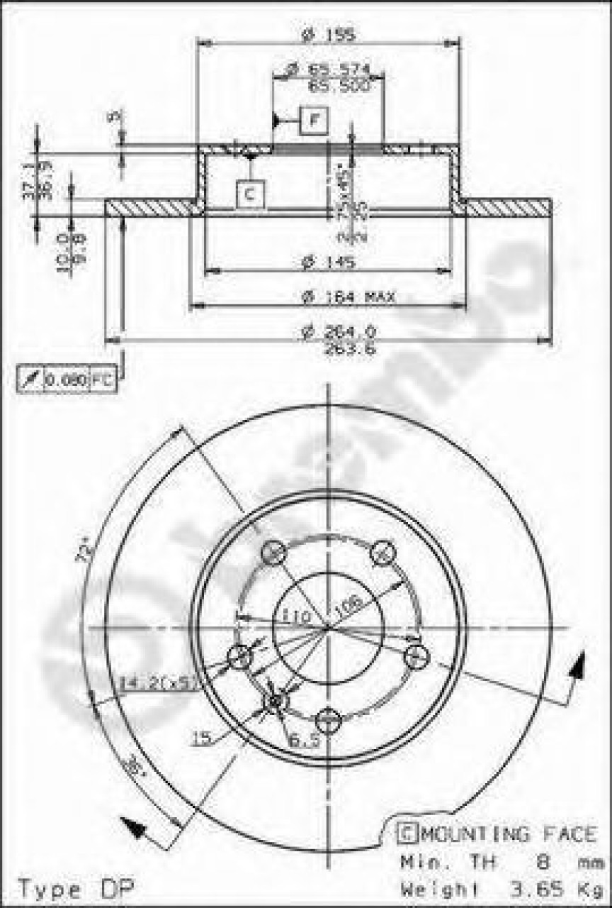 Disc frana OPEL ASTRA G Combi (F35) (1998 - 2009) BREMBO 08.7627.75 piesa NOUA