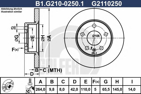 Disc frana OPEL ASTRA G Combi (F35) (1998 - 2009) GALFER B1.G210-0250.1 piesa NOUA