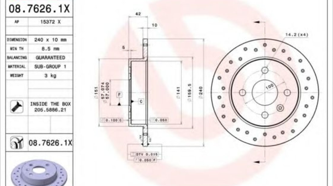 Disc frana OPEL ASTRA G Cupe (F07) (2000 - 2005) BREMBO 08.7626.1X piesa NOUA