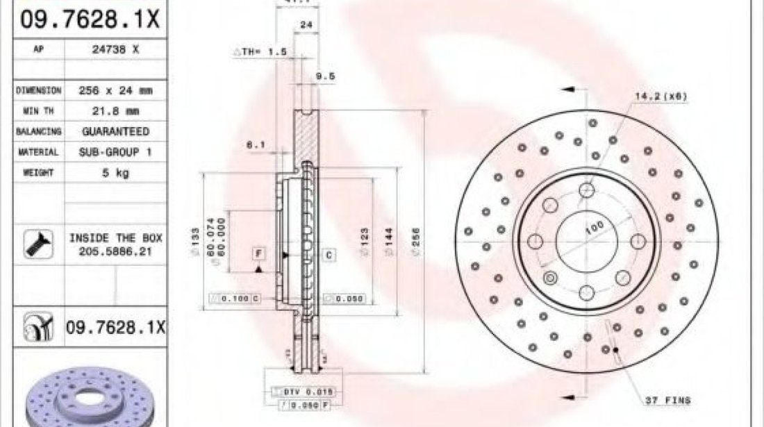 Disc frana OPEL ASTRA G Limuzina (F69) (1998 - 2009) BREMBO 09.7628.1X piesa NOUA