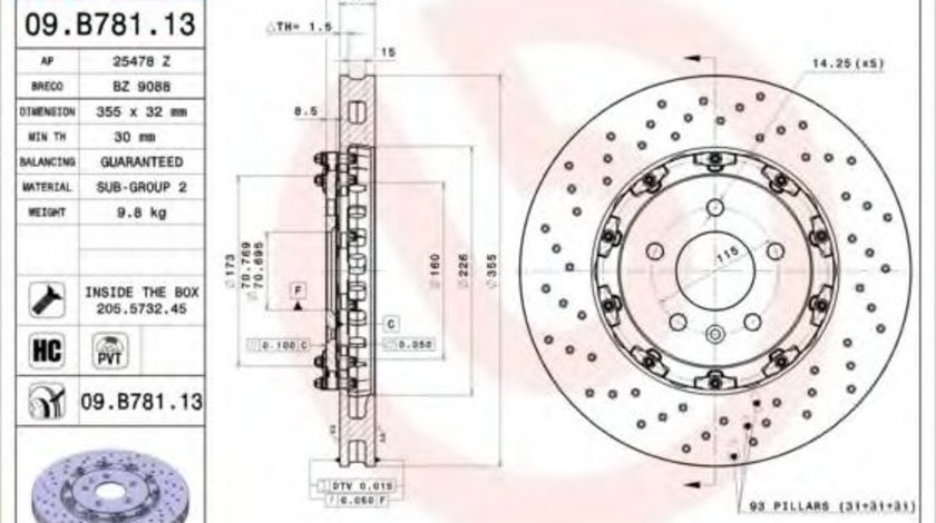 Disc frana OPEL ASTRA J GTC (2011 - 2016) BREMBO 09.B781.13 piesa NOUA