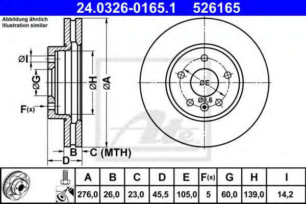 Disc frana OPEL ASTRA J Limuzina (2012 - 2016) ATE 24.0326-0165.1 piesa NOUA