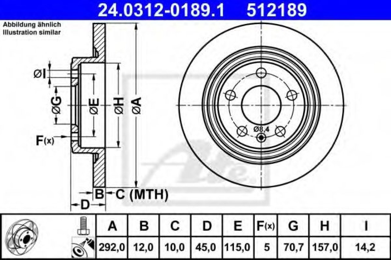 Disc frana OPEL ASTRA J Limuzina (2012 - 2016) ATE 24.0312-0189.1 piesa NOUA