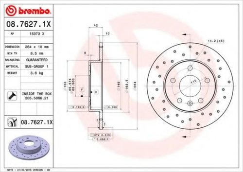 Disc frana OPEL COMBO Combi (2001 - 2016) BREMBO 08.7627.1X piesa NOUA