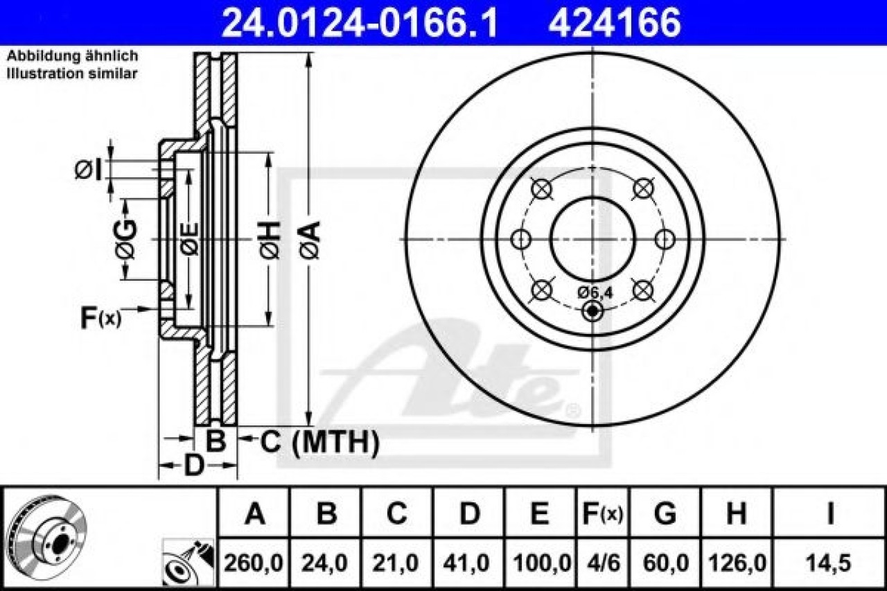 Disc frana OPEL CORSA C (F08, F68) (2000 - 2009) ATE 24.0124-0166.1 piesa NOUA