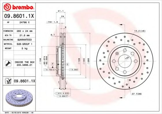 Disc frana OPEL CORSA C (F08, F68) (2000 - 2009) BREMBO 09.8601.1X piesa NOUA