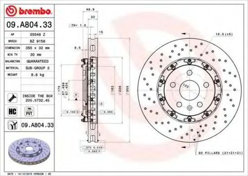 Disc frana OPEL INSIGNIA Combi (2008 - 2016) BREMBO 09.A804.33 piesa NOUA