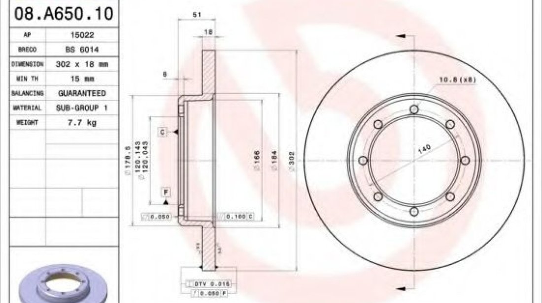 Disc frana OPEL MOVANO B caroserie (2010 - 2016) BREMBO 08.A650.10 piesa NOUA