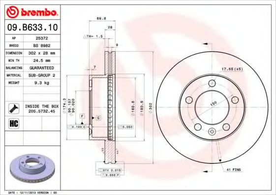 Disc frana OPEL MOVANO B caroserie (2010 - 2016) BREMBO 09.B633.10 piesa NOUA