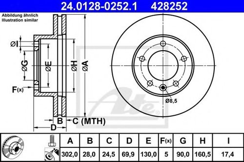 Disc frana OPEL MOVANO B platou / sasiu (2010 - 2016) ATE 24.0128-0252.1 piesa NOUA