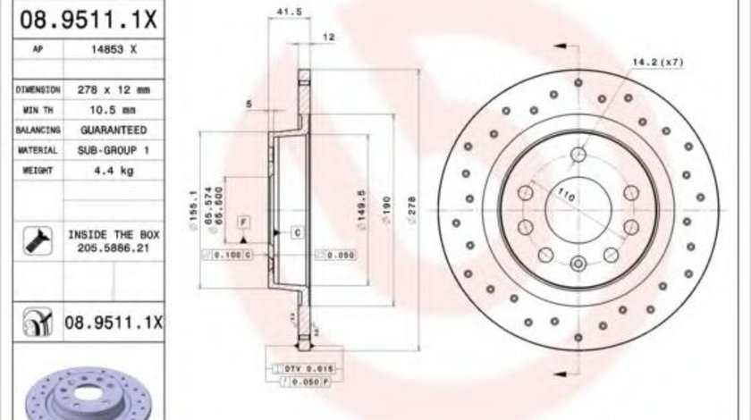 Disc frana OPEL VECTRA C Combi (2003 - 2016) BREMBO 08.9511.1X piesa NOUA