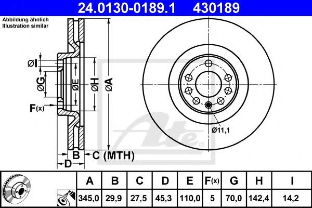 Disc frana OPEL VECTRA C GTS (2002 - 2016) ATE 24.0130-0189.1 piesa NOUA