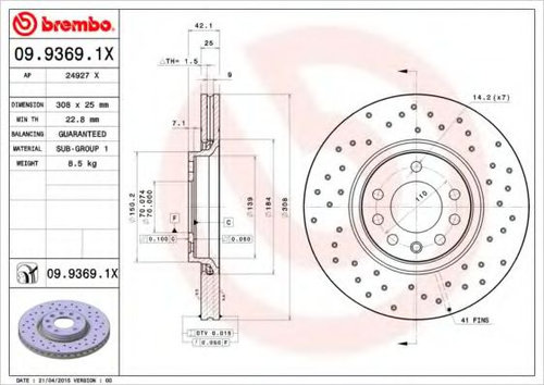 Disc frana OPEL ZAFIRA A (F75) (1999 - 2005) BREMBO 09.9369.1X piesa NOUA