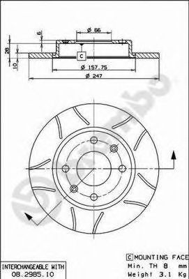 Disc frana PEUGEOT 206 Hatchback (2A/C) (1998 - 2016) BREMBO 08.2985.75 piesa NOUA