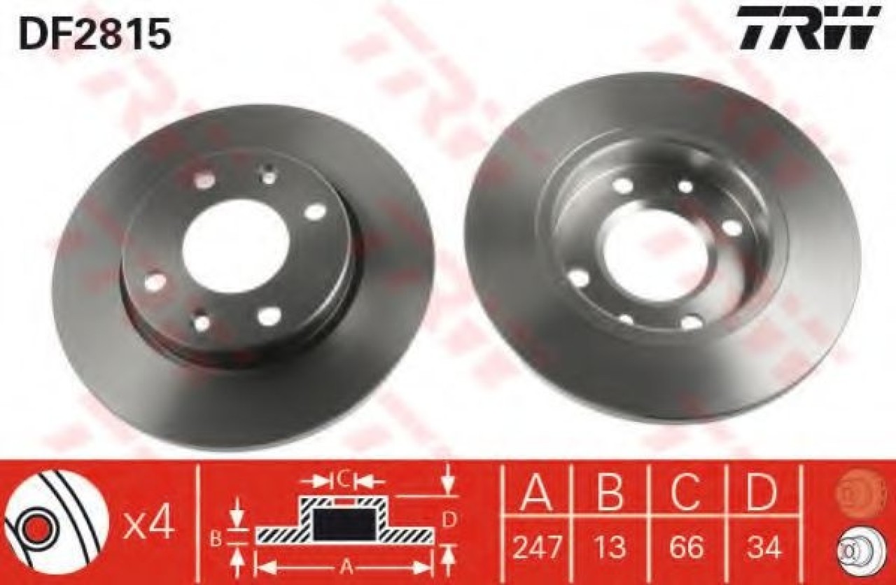 Disc frana PEUGEOT 206 Hatchback (2A/C) (1998 - 2016) TRW DF2815 piesa NOUA