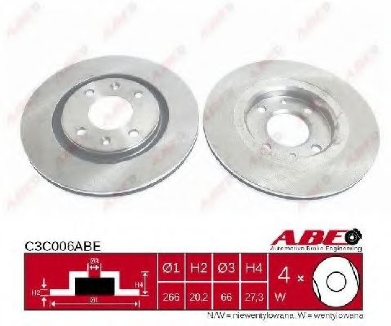 Disc frana PEUGEOT 206 SW (2E/K) (2002 - 2016) ABE C3C006ABE piesa NOUA