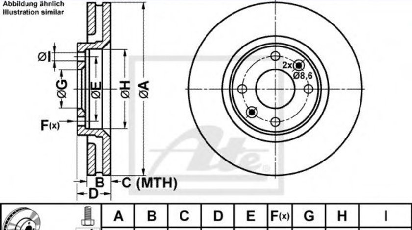 Disc frana PEUGEOT 207 (WA, WC) (2006 - 2016) ATE 24.0126-0120.1 piesa NOUA