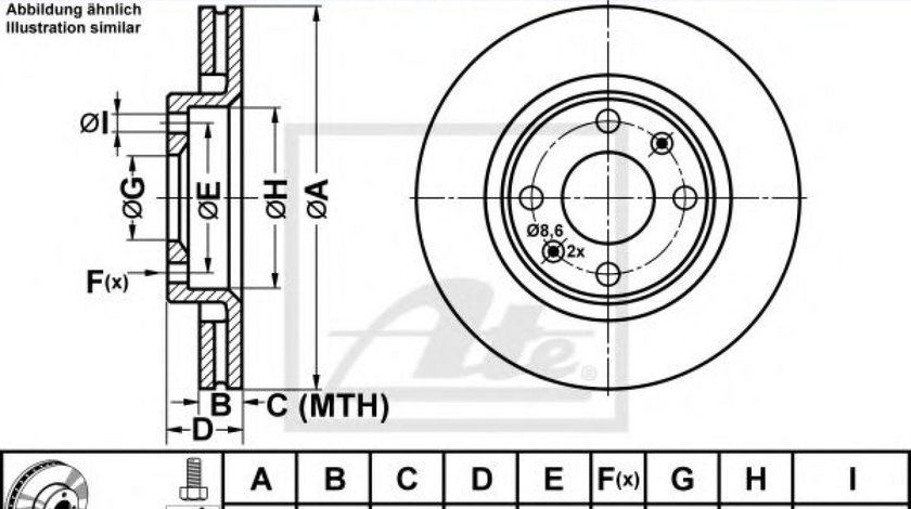 Disc frana PEUGEOT 207 (WA, WC) (2006 - 2016) ATE 24.0122-0194.1 piesa NOUA