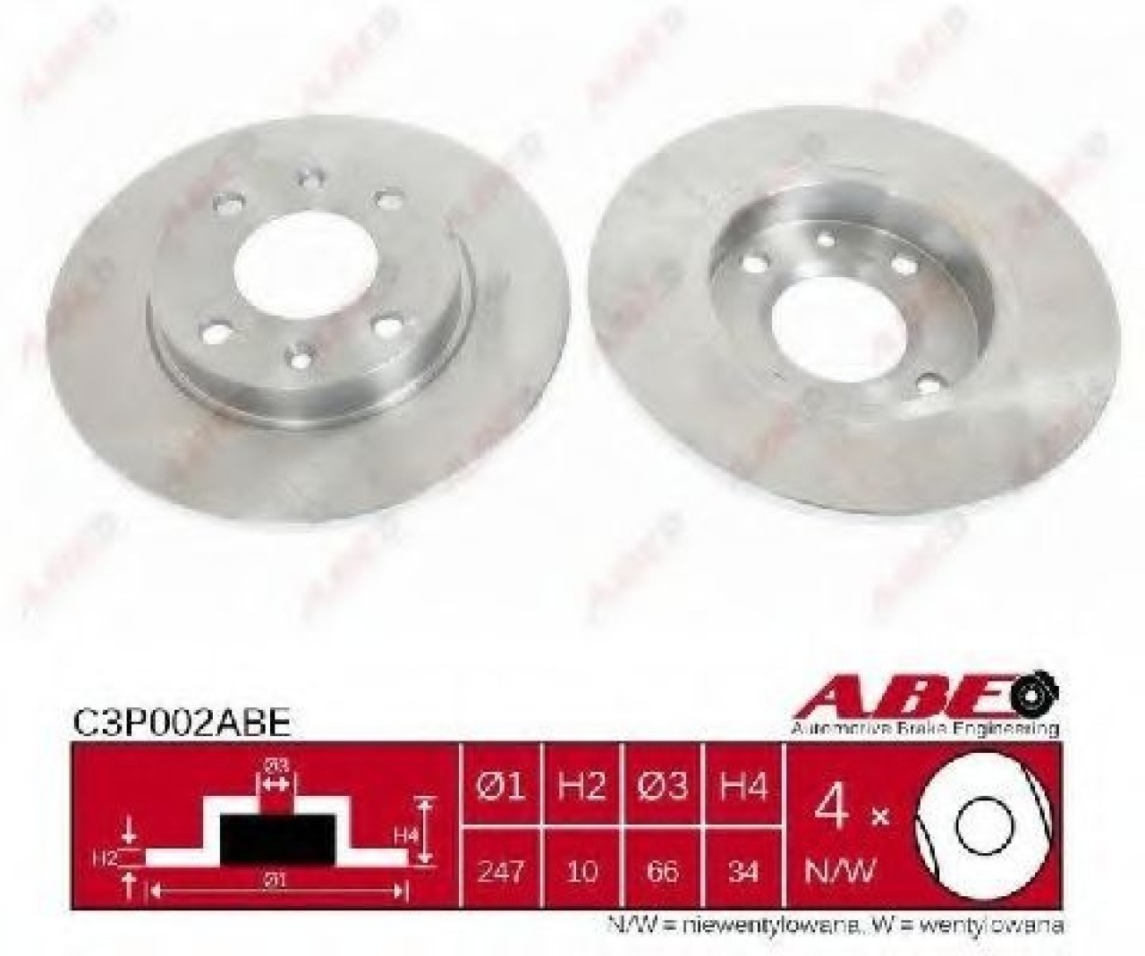 Disc frana PEUGEOT 306 (7B, N3, N5) (1993 - 2003) ABE C3P002ABE piesa NOUA