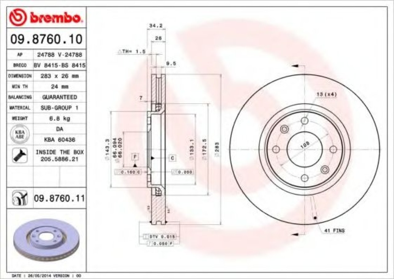 Disc frana PEUGEOT 307 Estate (3E) (2002 - 2016) BREMBO 09.8760.11 piesa NOUA