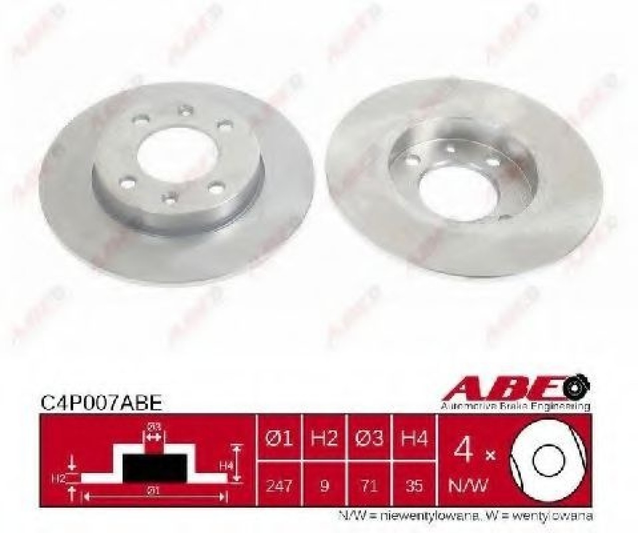 Disc frana PEUGEOT 307 SW (3H) (2002 - 2016) ABE C4P007ABE piesa NOUA