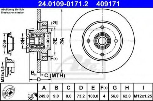 Disc frana PEUGEOT 308 SW (2007 - 2016) ATE 24.0109-0171.2 piesa NOUA