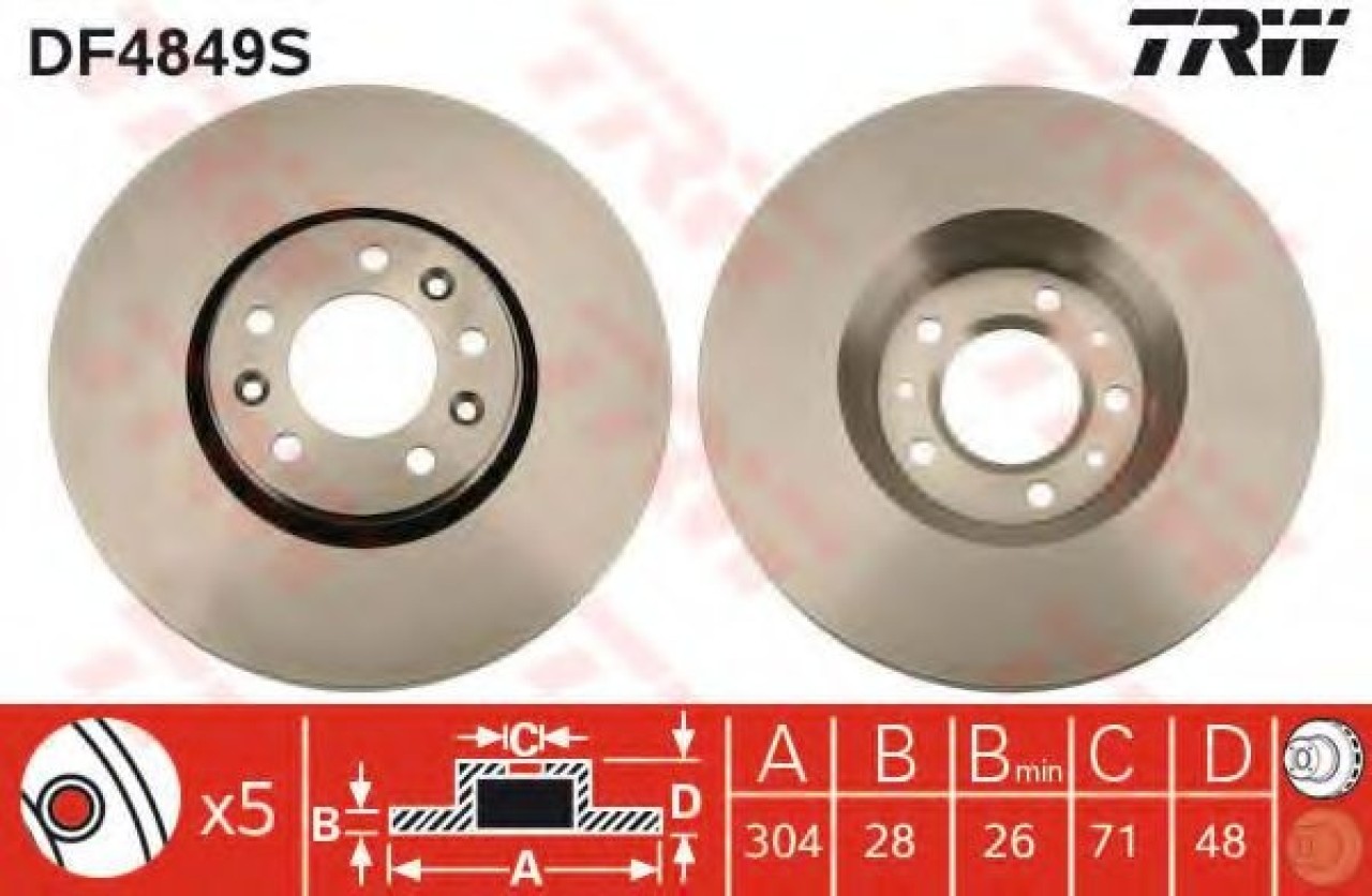 Disc frana PEUGEOT 407 (6D) (2004 - 2016) TRW DF4849S piesa NOUA