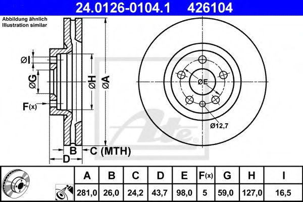 Disc frana PEUGEOT 806 (221) (1994 - 2002) ATE 24.0126-0104.1 piesa NOUA