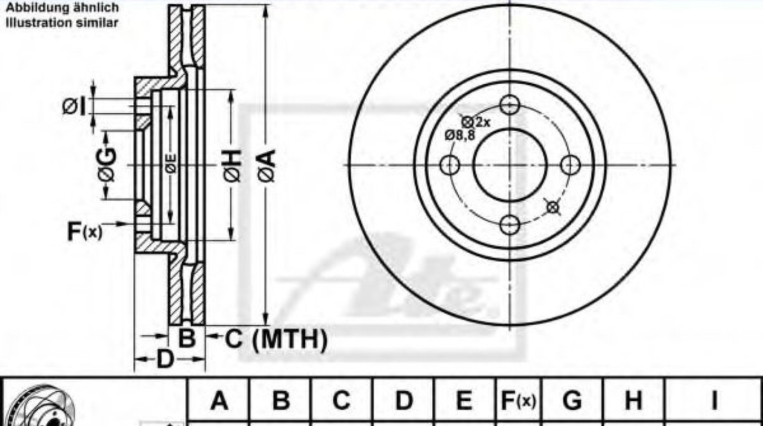 Disc frana PEUGEOT BIPPER Tepee (2008 - 2016) ATE 24.0322-0197.1 piesa NOUA