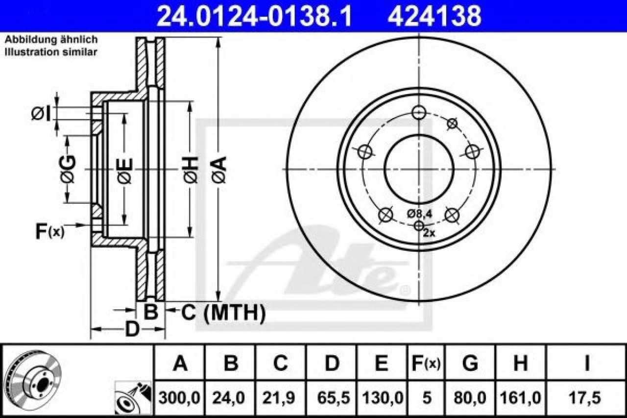 Disc frana PEUGEOT BOXER caroserie (2006 - 2016) ATE 24.0124-0138.1 piesa NOUA