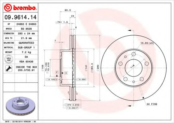 Disc frana PEUGEOT BOXER platou / sasiu (ZCT) (1994 - 2002) BREMBO 09.9614.14 piesa NOUA