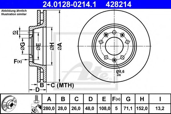 Disc frana PEUGEOT EXPERT caroserie (VF3A, VF3U, VF3X) (2007 - 2016) ATE 24.0128-0214.1 piesa NOUA