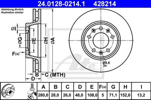 Disc frana PEUGEOT EXPERT platou / sasiu (2007 - 2016) ATE 24.0128-0214.1 piesa NOUA