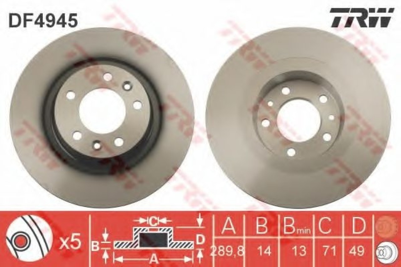 Disc frana PEUGEOT EXPERT platou / sasiu (2007 - 2016) TRW DF4945 piesa NOUA