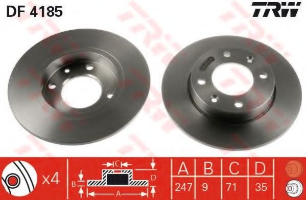 Disc frana PEUGEOT PARTNER caroserie (5) (1996 - 2012) TRW DF4185 piesa NOUA