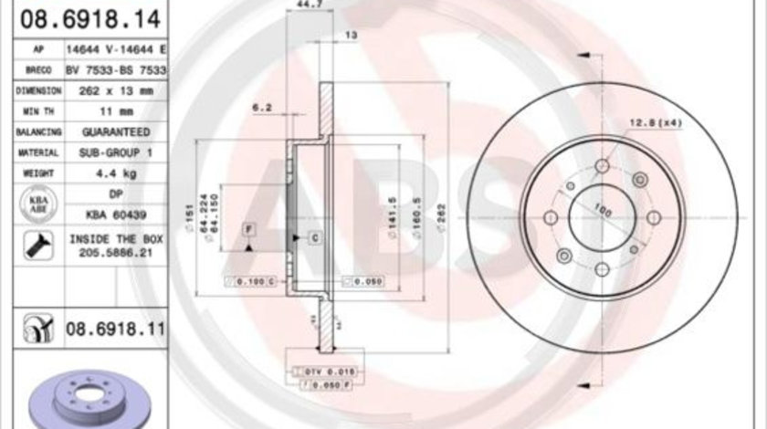 Disc frana punte fata (08691811 ABS) ROVER