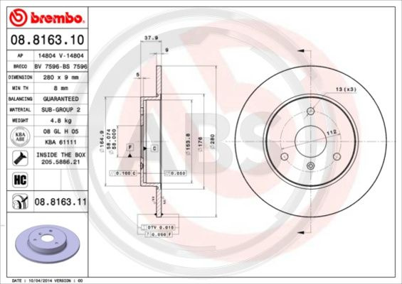 Disc frana punte fata (08816311 ABS) SMART