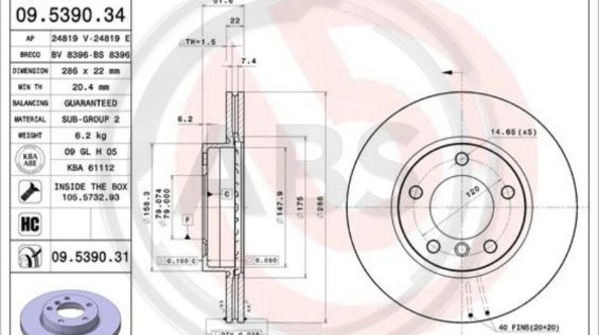 Disc frana punte fata (09539031 ABS) BMW,BMW (BRILLIANCE)