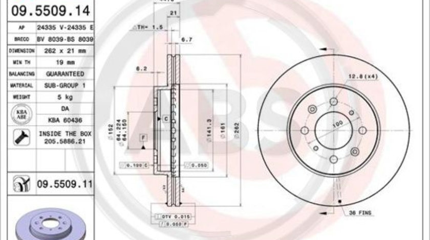 Disc frana punte fata (09550911 ABS) EUROPESTAR,HONDA,HONDA (DONGFENG),HONDA (GAC),LOTUS,MG,ROVER