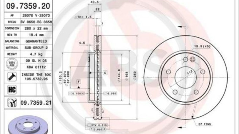 Disc frana punte fata (09735921 ABS) MERCEDES-BENZ