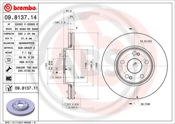 Disc frana punte fata (09813711 ABS) RENAULT