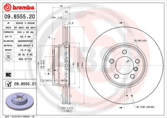 Disc frana punte fata (09855521 ABS) LAND ROVER