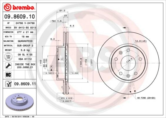 Disc frana punte fata (09860911 ABS) LAND ROVER