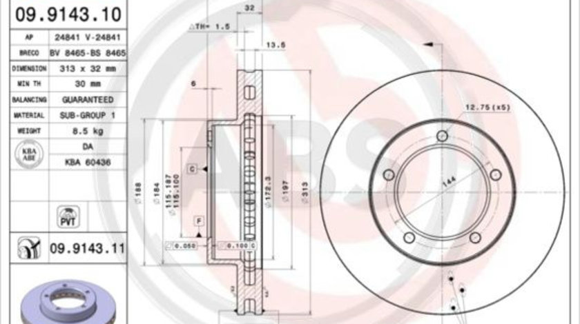 Disc frana punte fata (09914311 ABS) LEXUS,TOYOTA,TOYOTA (FAW)