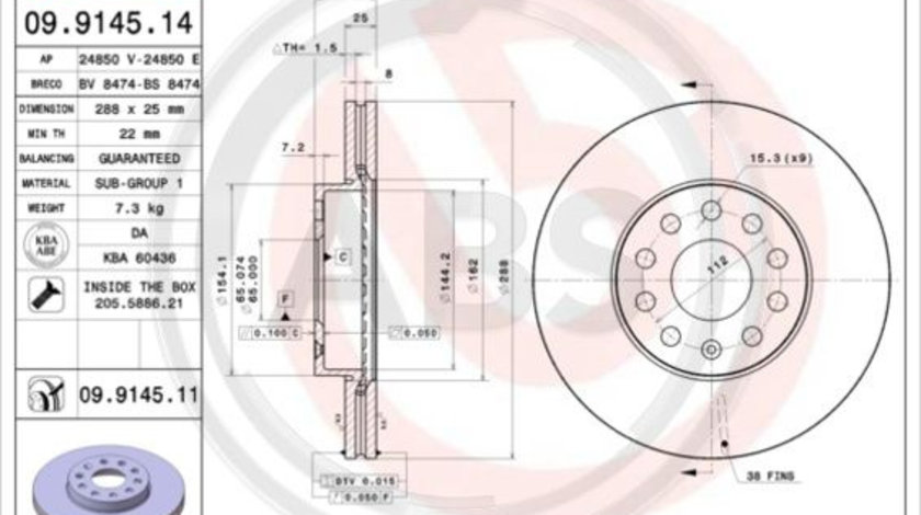 Disc frana punte fata (09914511 ABS) AUDI,AUDI (FAW),SEAT,SKODA,SKODA (SVW),VW,VW (FAW),VW (SVW)