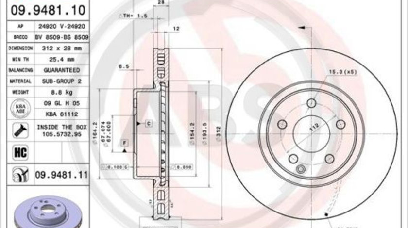 Disc frana punte fata (09948111 ABS) MERCEDES-BENZ,MERCEDES-BENZ (BBDC)