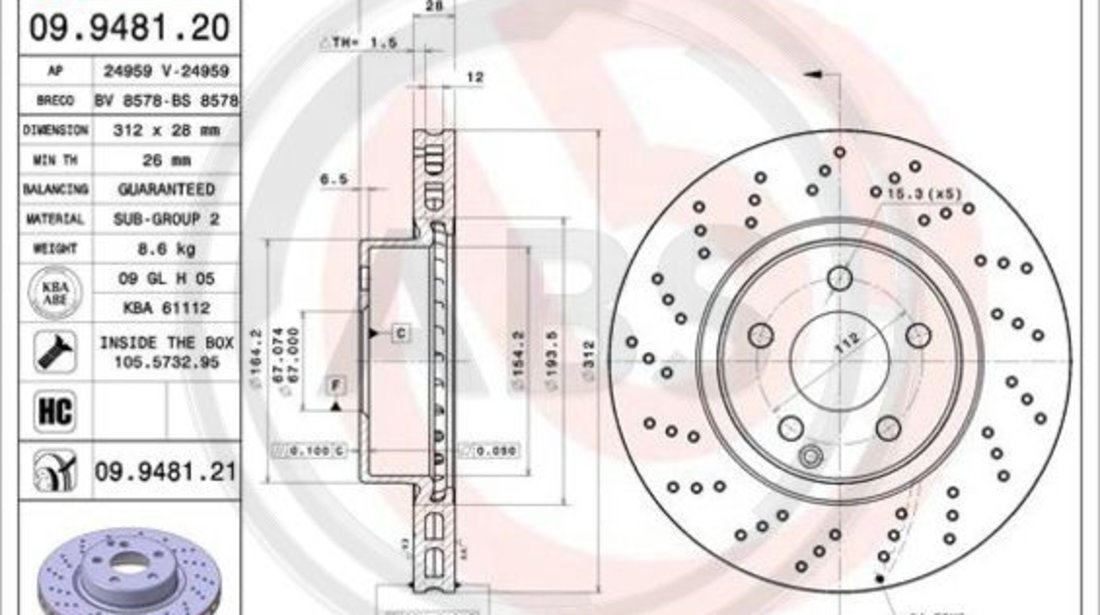 Disc frana punte fata (09948121 ABS) MERCEDES-BENZ